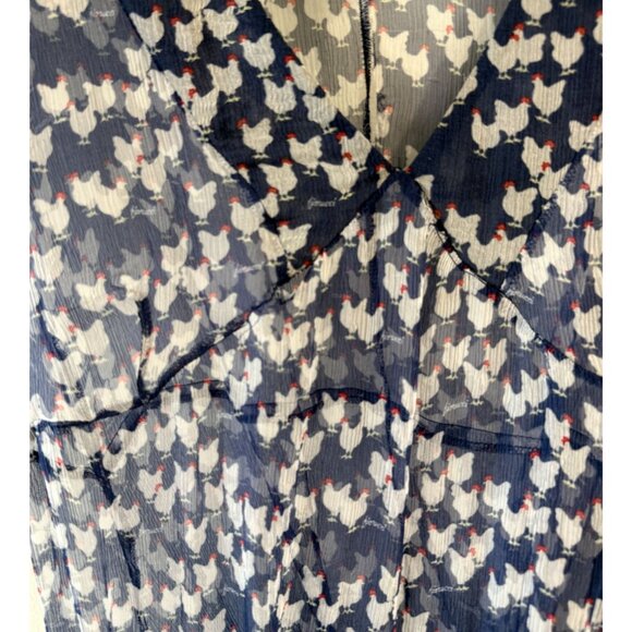 Fiorucci Novelty Chicken Print Sheer Silk Dress Puff Sleeves Tiered Size 8 READ - Picture 11 of 16
